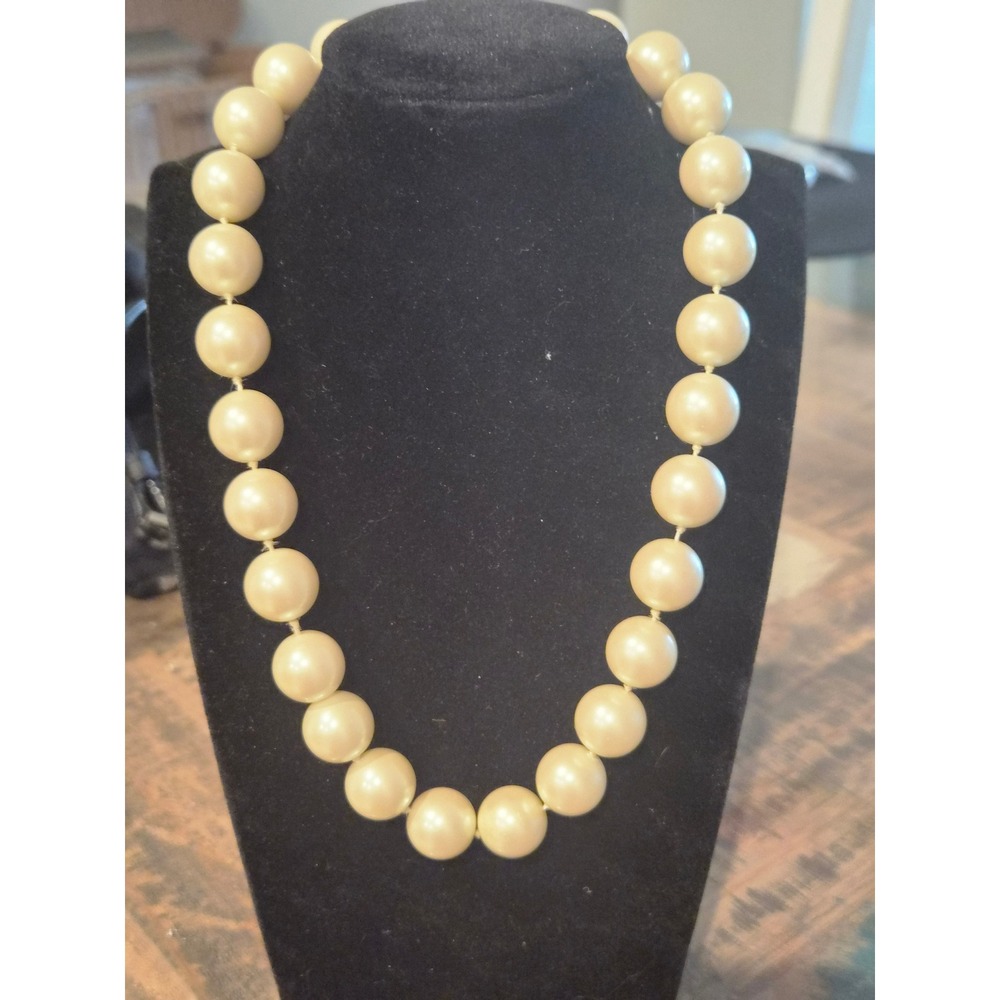 Vintage Cream Faux Pearl Knotted Strand Necklace Silver Tone Filigree Clasp